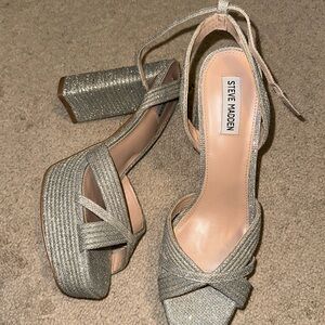 Steve Madden Chunky Heel Sparkle silver shoes size 11